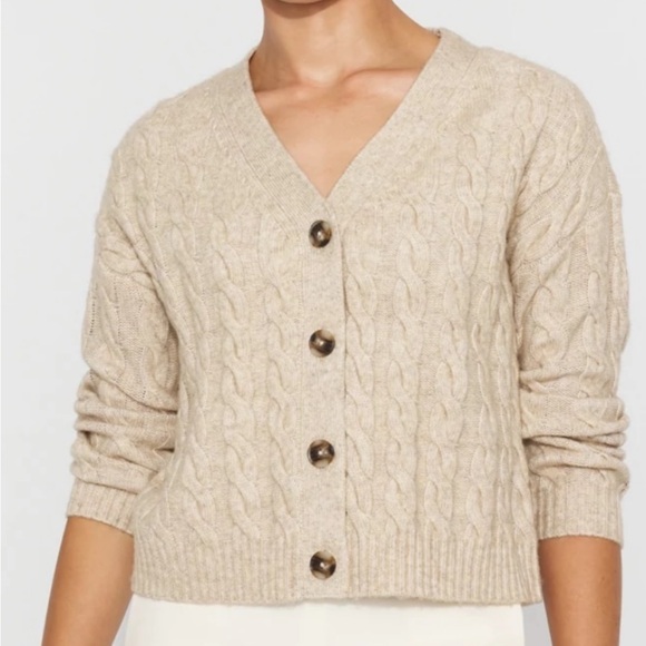 White House Black Market Sweaters - White House Black Market Beige Cable Knit Cardigan